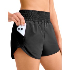 Yogaration Athletic Shorts for Women with 2 Zippered Pockets, Inner Liner, 2.5'' High-Waisted Running Shorts, Quick-Dry & Breathable Sweat Shorts for Running and Outdoor Exploration, Black, XX-Large