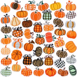 Yuxung 48 Pcs Pumpkin Iron on Patches Harvest Fall Thanksgiving Embroidery Applique Sewing Patches Fall Buffalo Plaid Leopard Stripe Patch for Clothing, Jackets, Jeans, Bags, Dress, Hats DIY Applique