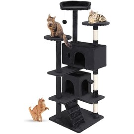 FDW Cat Tree 54in Cat Tower Multi-Level Durable Cat Scratching Post & Cozy Fun Cat Jumping Platform Space Saving Cat Condo Pet Play House for Indoor Cats,Dark Gray