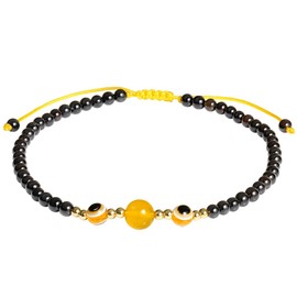 Wizock Evil Eye Black Agate Anklet Protection Good Luck Amulet Jewelry Crystals Adjustable Yellow Agate Beaded Ankle Bracelets for Women