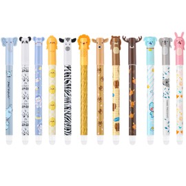 12 Pcs Erasable Pens, Rub Out 0.5 mm Tip Black Blue Ink Eraser Gel Pens for Writing Drawing Note Taking Kids Adults Office School Supplies, Animal Prints