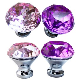Becho 12 Pieces 3cm Crystal Knobs for Drawer Cupboard Crystal Glass Diamond Shape Flat Round Crystal Glass with Screws (Crystal Purple+Crystal Pink)