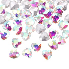 sourcing map 80Pcs Heart Rhinestones, 10mm Pointed Back Heart Glass Rhinestone Gems Crystal for Jewelry Making Costume DIY Crafts, White AB