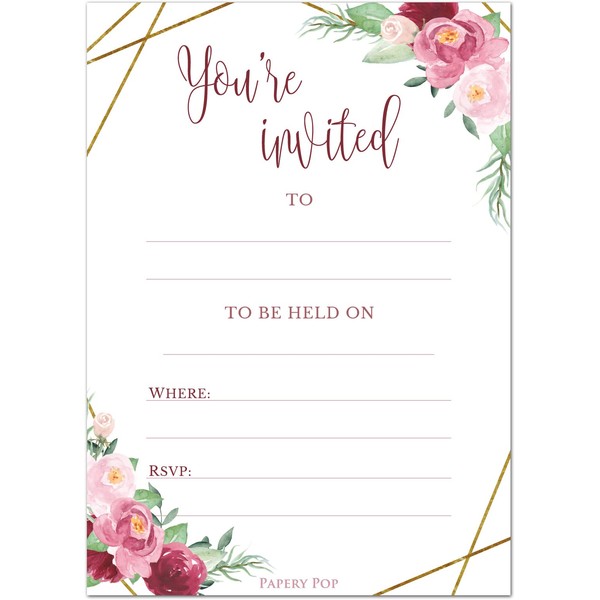 30 Invitations with Envelopes - Any Occasion - Bridal Shower, Wedding, Birthday, Graduation Party - Rose Gold