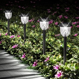 Solar Light, Garden Light, Outdoor, Waterproof, Solar Light, IP65 LED, Automatic On/Off, Illumination, Set of 4, Suitable for Lawns, Walkways, Gardens, Flower Beds (Set of 4, Daylight White)