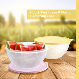 SIGNORA WARE Large Food Storage Containers with Lids Set of 2 – Durable Food Containers with Lids Airtight – Food Grade Non-BPA Plastic Salad Bowl with Lid Leftover Containers – Nestable Design