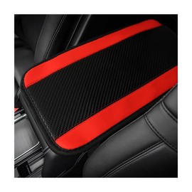 povtii Car Center Console Pad, PU Leather Auto Armrest Seat Box Cover Protector, Comfortable Arm Rest Storage Box Mat for Vehicle Interior Protection, Universal Car Accessories (Carbon Fiber Red)