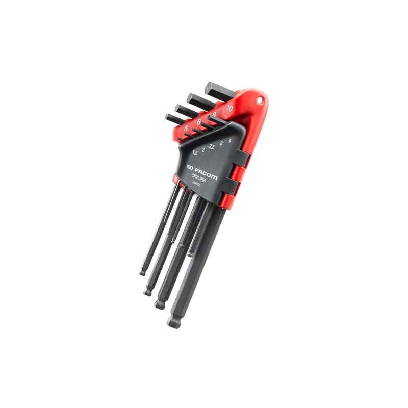 Facom 83SH.JP9A Long Sphere Metric Hexagon Key Set, 1.5mm-8mm, 9