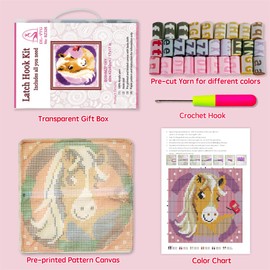 DL-YTG Latch Hook Kits Pillow Horse Crochet Yarn Cushion Colour Pre-Printed Canvas Rug Needlework DIY Pillowcase Hook and Latch Kit Arts Crafts Christmas Home Sofa Decoration 42x42cm/16X16inch