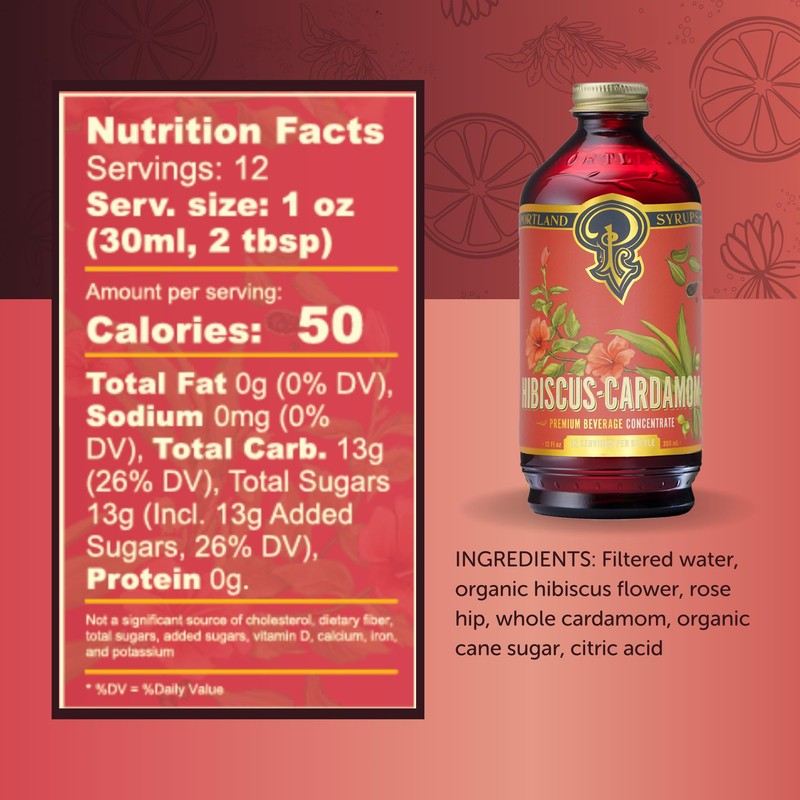 Portland Syrups Hibiscus Cardamom Syrup - Craft Exquisite Cocktails, Mocktails,