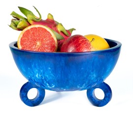 Folkulture Fruit Bowl for Kitchen Counter | (9") Blue Resin Decorative Bowl | Centerpiece Table Decorations | Fruit Basket for Coffee Table Décor | Kitchen Counter Décor, Pedestal Bowl
