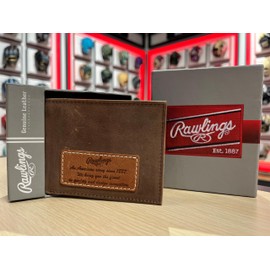 Rawlings Men's Debossed, Dark Brown | 1887, 3.25" H x 4.25" W x .5" D, Rawlings | Men's Bifold Wallet Collection | Genuine Leather | Multiple Styles & Colors