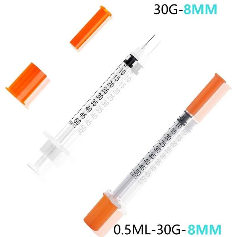 30G 5/16 Inch(8mm) 1/2ml Lab Disposable Syringe with Measurement, Individually