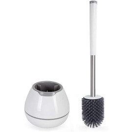 Toilet Brush and Holder Set, Silicone Toilet Bowl Cleaner Brush, Bathroom Cleaning Bowl Brush Kit with Tweezers, Bathroom Accessories with Aluminum Handle - White - Color: green, Material Type: Silicon 1Pack