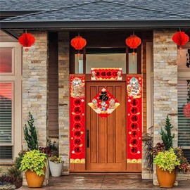 10 Pieces Chinese New Year Decoration Set for 2024 Spring Festival Chinese Couplets Set Fu Character Ornament Fu Window Decals Year of The Rabbit Door Stickers for New Year Decorations (五福)