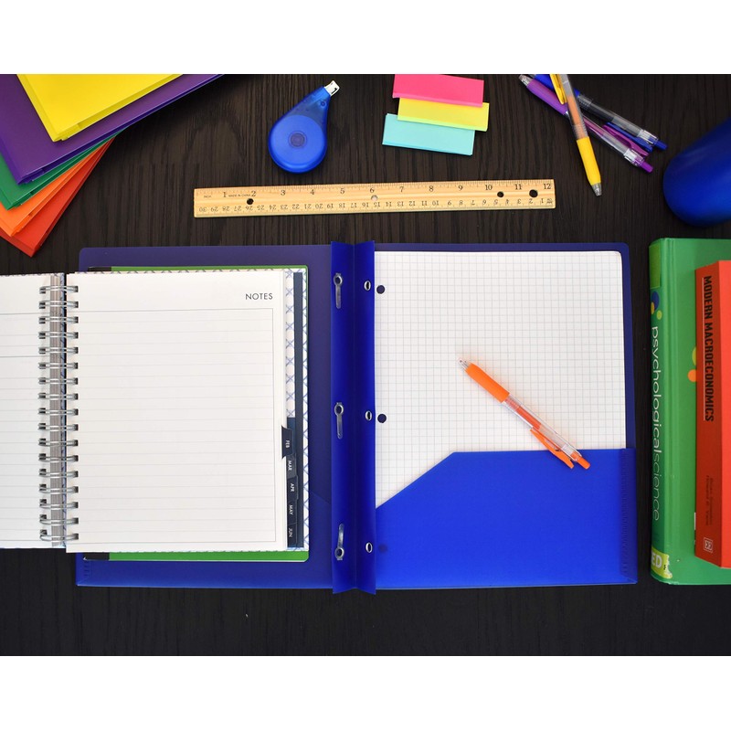 Smead Poly Two-Pocket Folder, Three-Hole Punch Prong Fasteners, Letter Size,