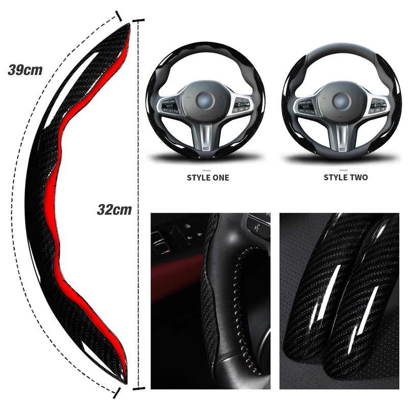Car Steering Wheel Cover Set Bright Carbon Fiber Wrap Non-Slip