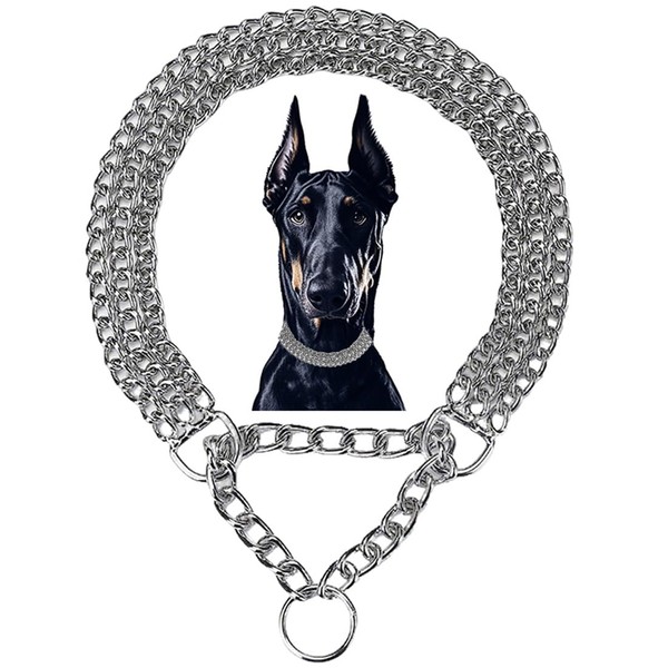 Silver Dog Choker Collar,3 Rows Stainless Steel Dog Chain Chew