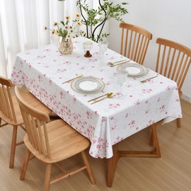 Yofori PVC Wipe Clean Tablecloth, Marble Floral Pattern Wipeable Table Cloth Vinyl Waterproof Table Cover for Kitchen Dining Outdoor Garden Picnic (Cherry Blossom,137x180cm)