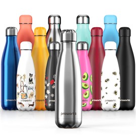 Proworks Edelstahl Trinkflasche | 24 Std. Kalt und 12 Std. Heiß - Premium Vakuum Wasserflasche - Perfekte Isolierflasche für Sport, Laufen, Fahrrad, Yoga, Wandern und Camping - 1 Liter - Silber