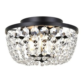 MAKLAINE Contemporary 10" Iron and Crystal Flush Mount in Black