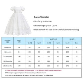 Glamulice Baby Girls Dresses 12M/ 12-15 Newborn Satin Christening Baptism Floral Embroidered Dress Milky White Hat Infant Wedding Formal Party Gown Special Occasion Church Outfit Photoshoot Holiday