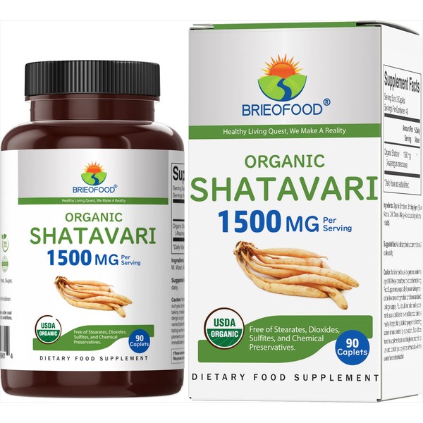 Brieofood Organic Shatavari 1500mg, 45 Servings, Vegetarian, Gluten Free, 90