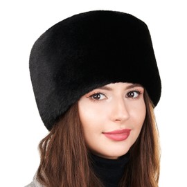 Futrzane Modern Cossack Hat - Ladies Faux Fur Hats - Soft Winter Hat for Women (XL, Black Modern)