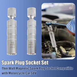 14mm&16mm 5/8" Magnetic Spark Plug Socket Set,Thin Wall Magnetic Rotating 3/8" Drive 12 Point Standard Spark Plug Socket Removal Tool 360-degree Rotation,Compatible with Motorcycle,Car,SUV