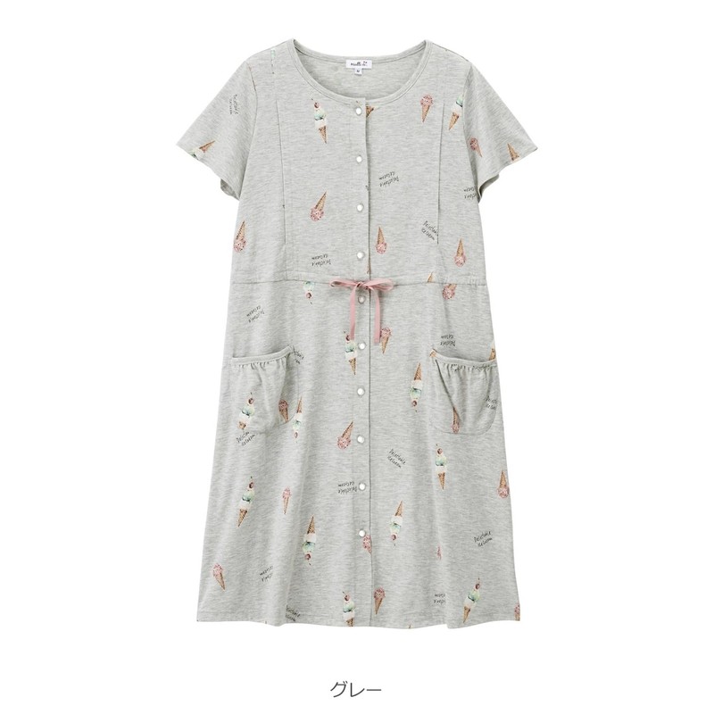 ANGELIEBE エンジェリーベ Maternity Nursing Nightgown with Ice Cream Pattern, Short