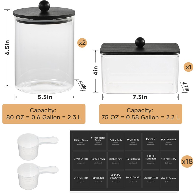 Glass Laundry Pods Container & Acrylic Dryer Sheet Holder with