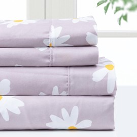 Pointehaven Bedding King Bed Sheet Set- 4 Pieces Bedding- 100% Polyester Microfiber- Super Soft Easy Care Bed Linen Set - Breathable, Deep Pockets, Extra Soft (King Daisy)