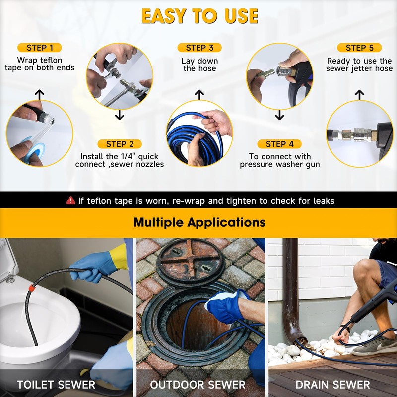 TUTULUCK Sewer Jetter Kit for Pressure Washer 50ft – 5800PSI