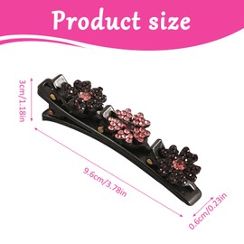 Pack of 4 Hummingbird Hair Clips with Crystal Flower, Double Layer Hair Clips for Women Girls, Sparkling Crystal Stone Braided Hair Clips with 3 Mini Hair Clips, Rhinestone Hair Clip