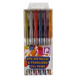 Pennine Metallic and Pearlised Gel Pen Pack - Pack of 6 - Mixed Colours