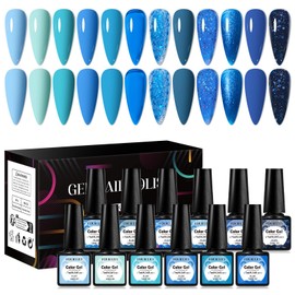 Four Lily Gel Nail Polish Set 12 Colors, Royal Sky Blue Glitter Navy Nail Gel Polish Kit Baby Dark Blue Soak Off Nail Art Gel Salon DIY Manicure Gift for Women Girl