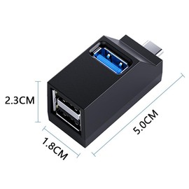 Type C Hub, 3 Ports, Type C Hub, USB3.0+USB2.0 Combo Hub, USB Hub, Ultra Small, Type-c USB C Hub, Port Extension, Fast, Lightweight, Portable, Convenient, 1 Pack, Compact (Black)