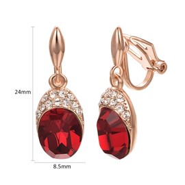 Vogem Ruby Clip On Earrings Red 9ct Gold Plated Drop Earrings for Women Dangle Wedding Statement Jewelry