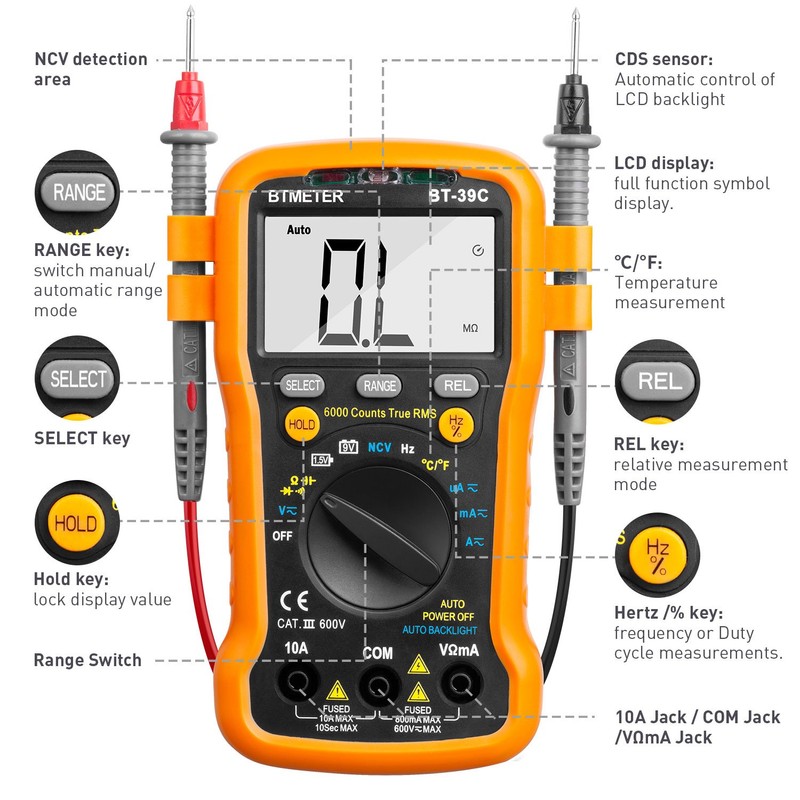 BTMETER BT-39C True RMS Digital Multimeter Auto Ranging for AC