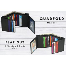 Bullz Genuine Nappa Cow Leather Thick Dual Credit Card ID Flap Quad Fold Large Bifold Mens Wallet Passcase RFID