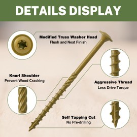 LIONMAX Lag Screws 4 Inch, Structural Wood Screw #14 x 4", 50-PCS Heavy Duty Construction Screw, Rust Resistant, Washer Head, Bronze Coated Exterior Wood/Lag/Timber Screws, Star Drive with Bit