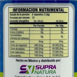 Citrato de Magnesio Potasio Glucosamina AHA 60 caps Supra