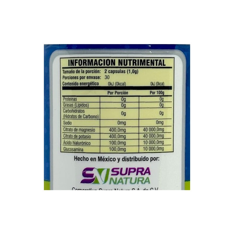 Citrato de Magnesio Potasio Glucosamina AHA 60 caps Supra