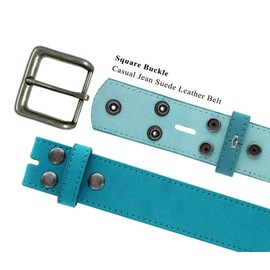 Square Buckle Casual Jean Suede Leather Belt 1 1/2" Wide (Blue, 36)