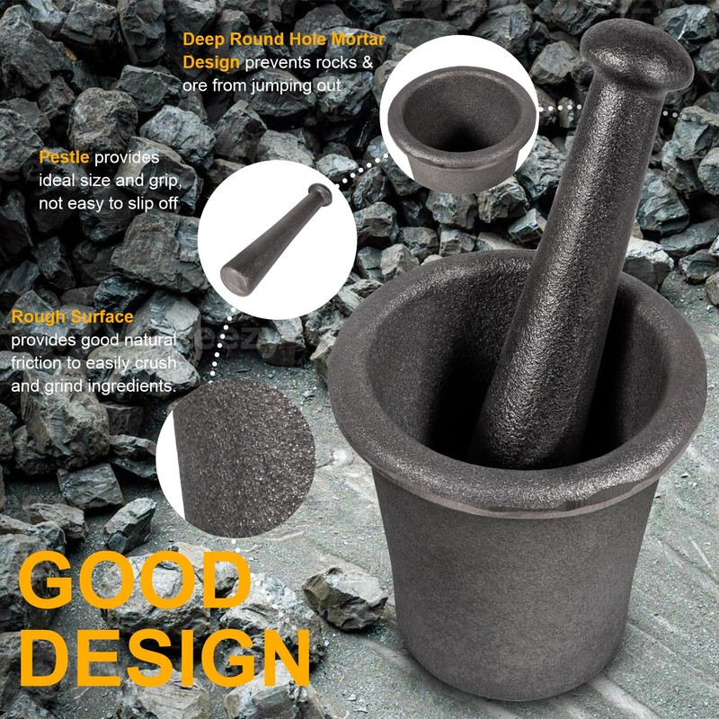 Cast Iron Mortar Pestle Tool Set Rock-Ore Crusher Grinder Large