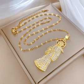 IQIC Santa Muerte Necklace for Men Women Statement Crystal Santa Muerte Pendant Necklace Gold Santa Muerte Chain Necklace Festival Jewelry Present, adjustable, Metal, No Gemstone