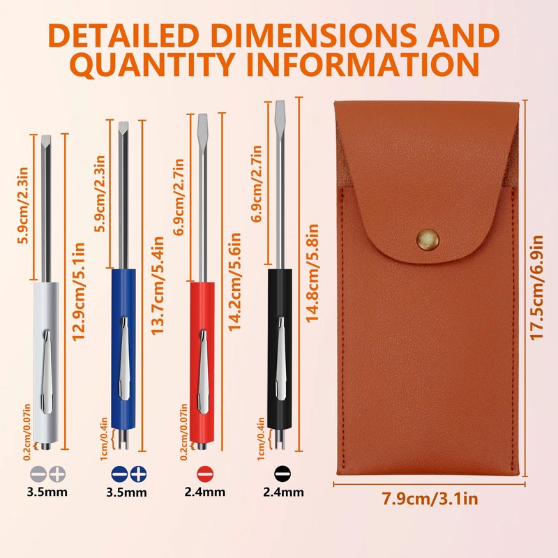 4pcs Pocket Screwdriver Set with 1 Synthetic Leather Case, Removable