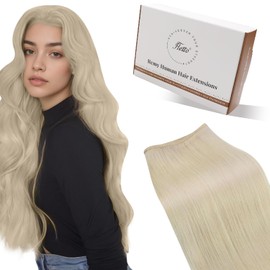 Hetto Human Hair Extensions Blonde Real Hair Weft 100g 24 Inch Remy Straight Platinum Blonde Sew in Hair Extensions Invisible Double Weft Weave #613
