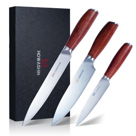 Howashin 3PCS Knives Set for Kitchen, Include 8" Chef's Knife, 7" Santoku Knife, 3.5" Paring Knife, Professional Chef Knife Set with Ergonomic Handle