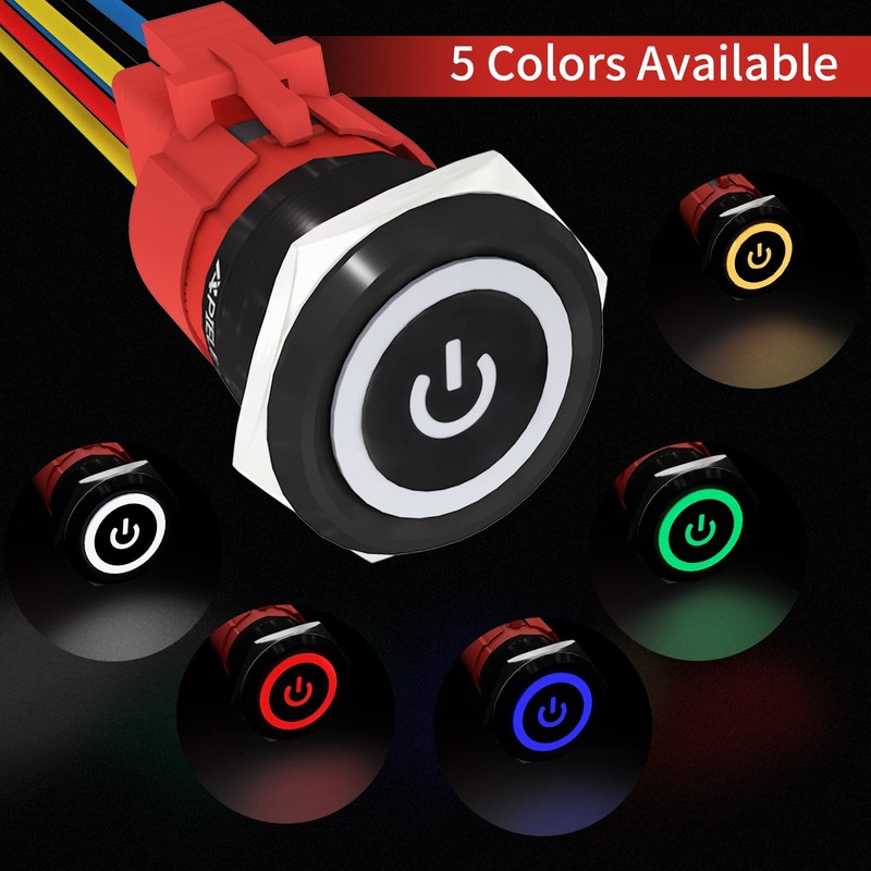 APIELE 22mm Latching Push Button Switch 12V 10A Power Symbol